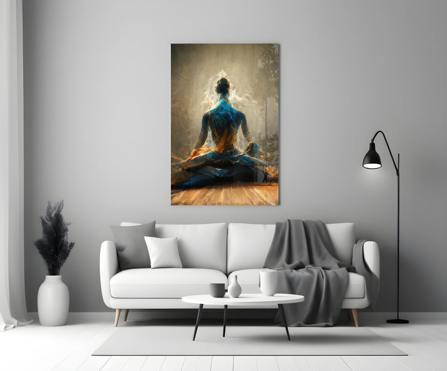 Golden Smoke Aura Meditation Glass Wall Art