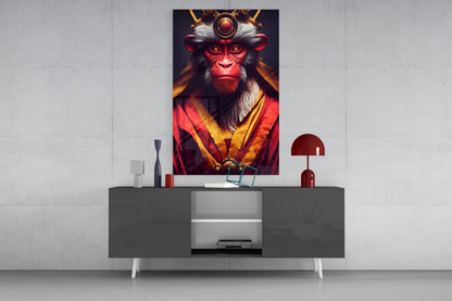 Crimson Robed Monkey with Crown Glass Wall Art