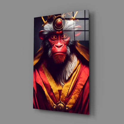 Crimson Robed Monkey with Crown Glass Wall Art