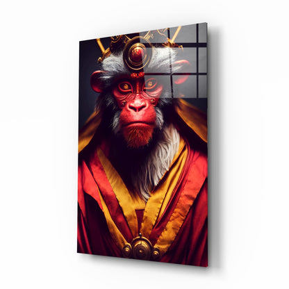 Crimson Robed Monkey with Crown Glass Wall Art