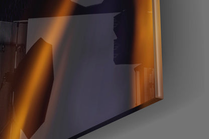 Glowing Amber Hood Gorilla Portrait Glass Wall Art
