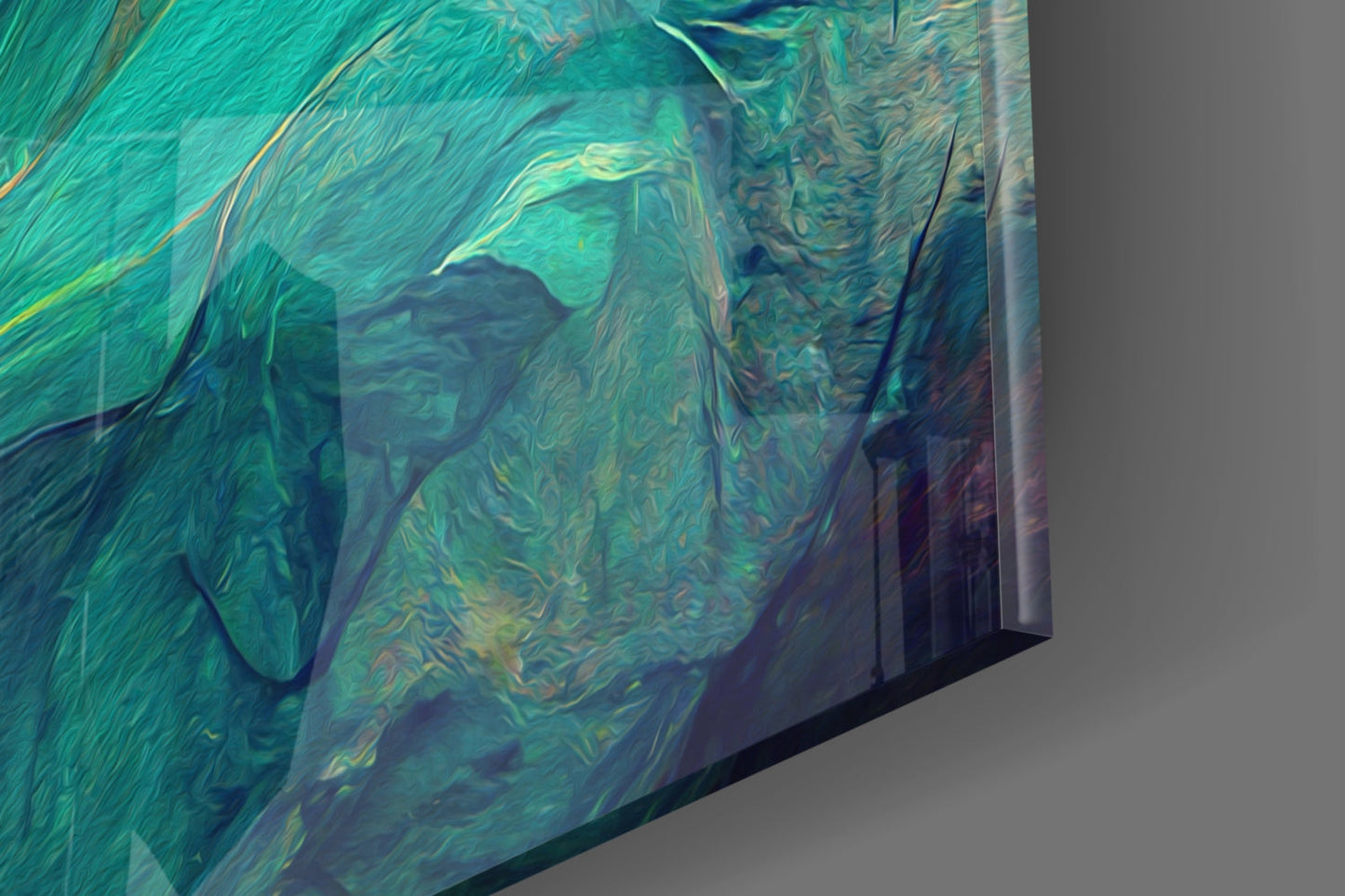 Crimson Bloom Teal Ribbon Abstract Glass Wall Art