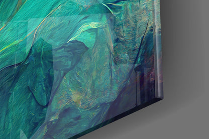 Crimson Bloom Teal Ribbon Abstract Glass Wall Art