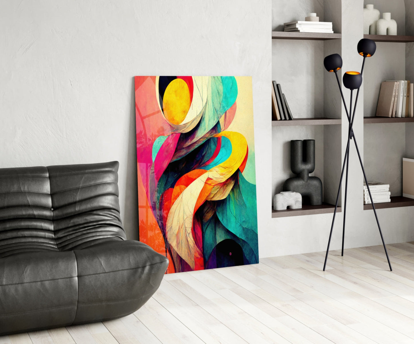 Vivid Ribbon Petals Color Swirl Glass Wall Art