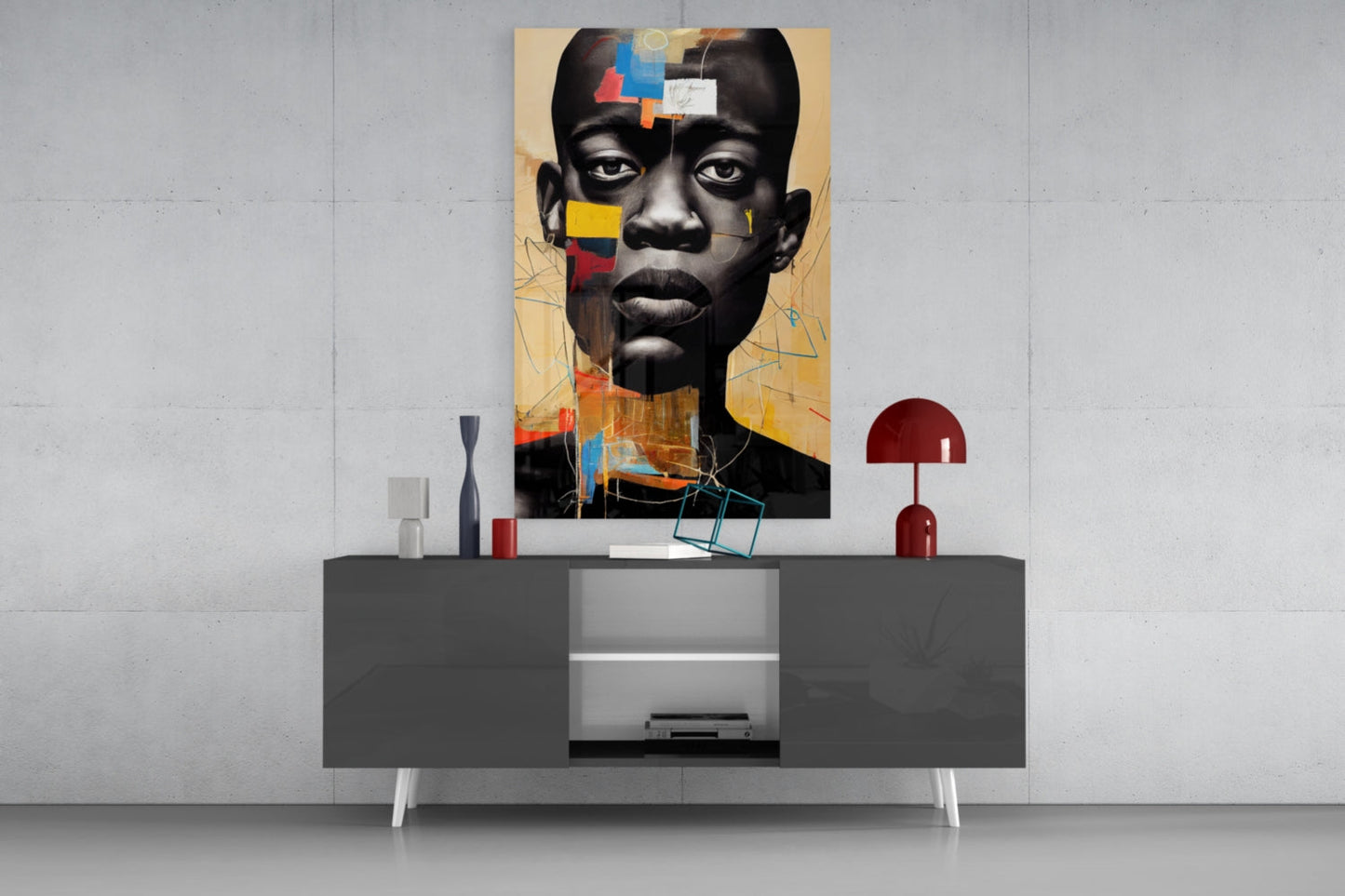 Golden Tan Sketch Collage Portrait Glass Wall Art