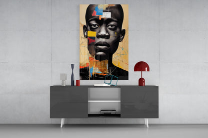 Golden Tan Sketch Collage Portrait Glass Wall Art