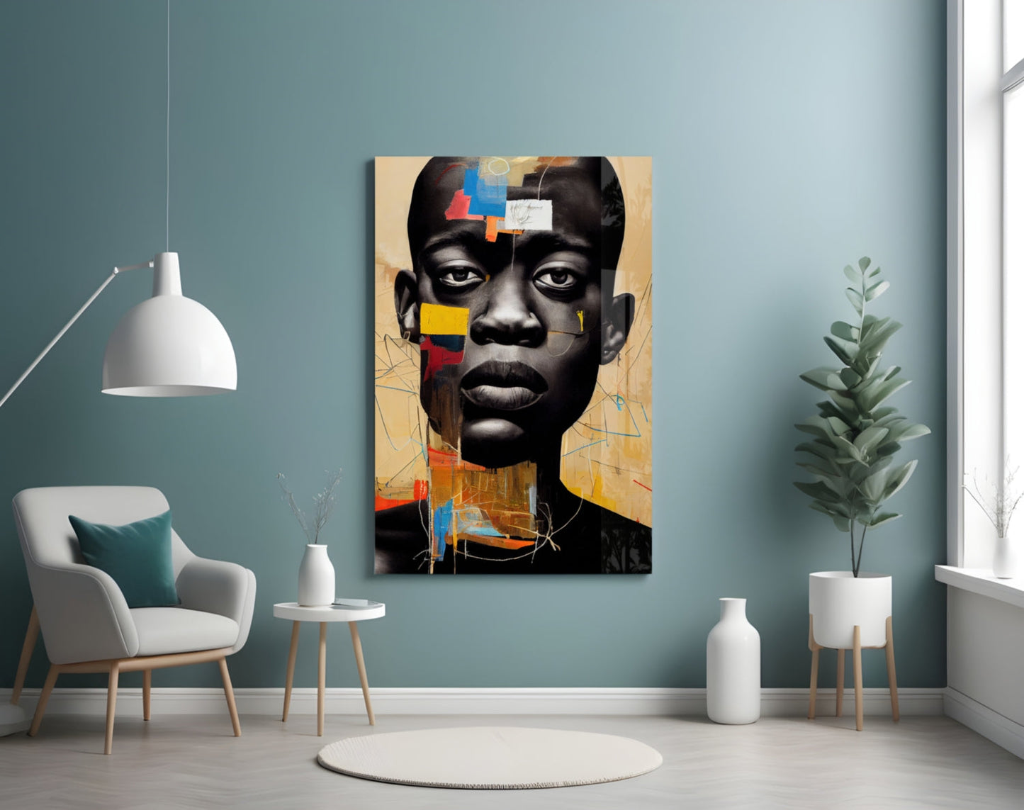 Golden Tan Sketch Collage Portrait Glass Wall Art