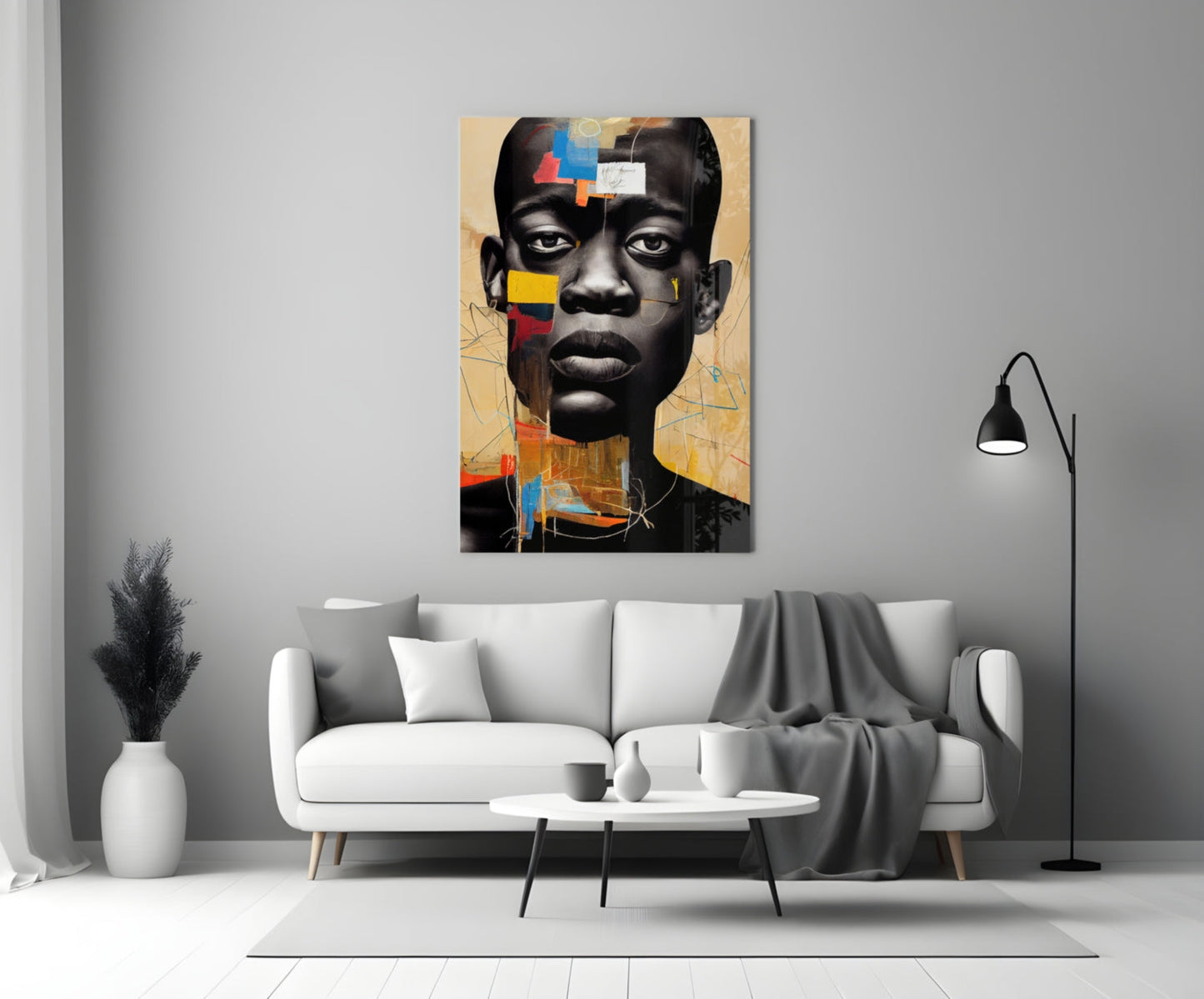 Golden Tan Sketch Collage Portrait Glass Wall Art
