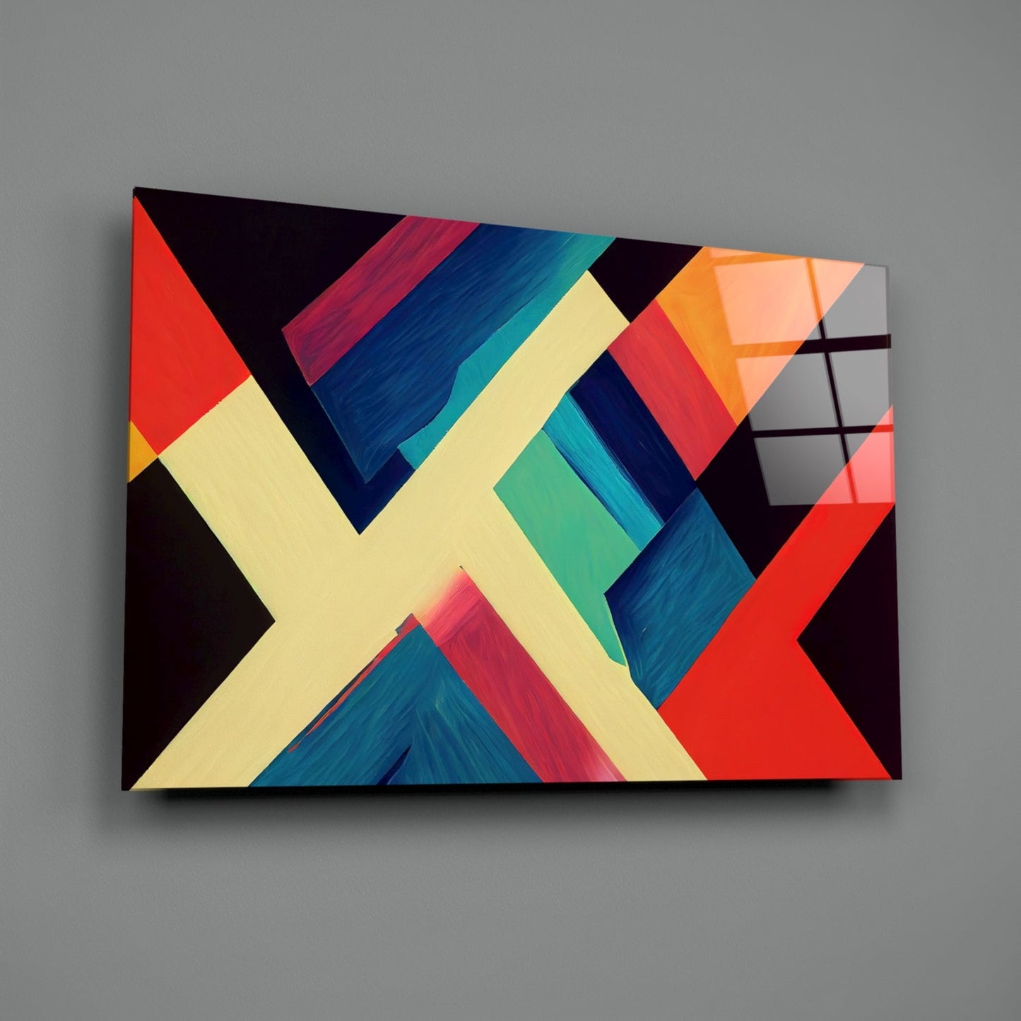 Ivory X Beam Orange and Red Blocks Glass Wall Art