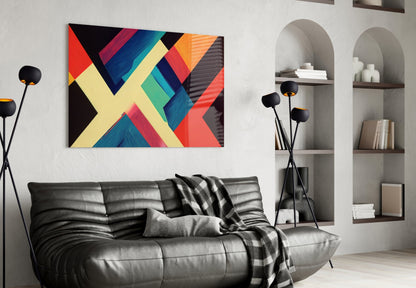 Ivory X Beam Orange and Red Blocks Glass Wall Art