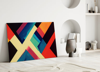 Ivory X Beam Orange and Red Blocks Glass Wall Art