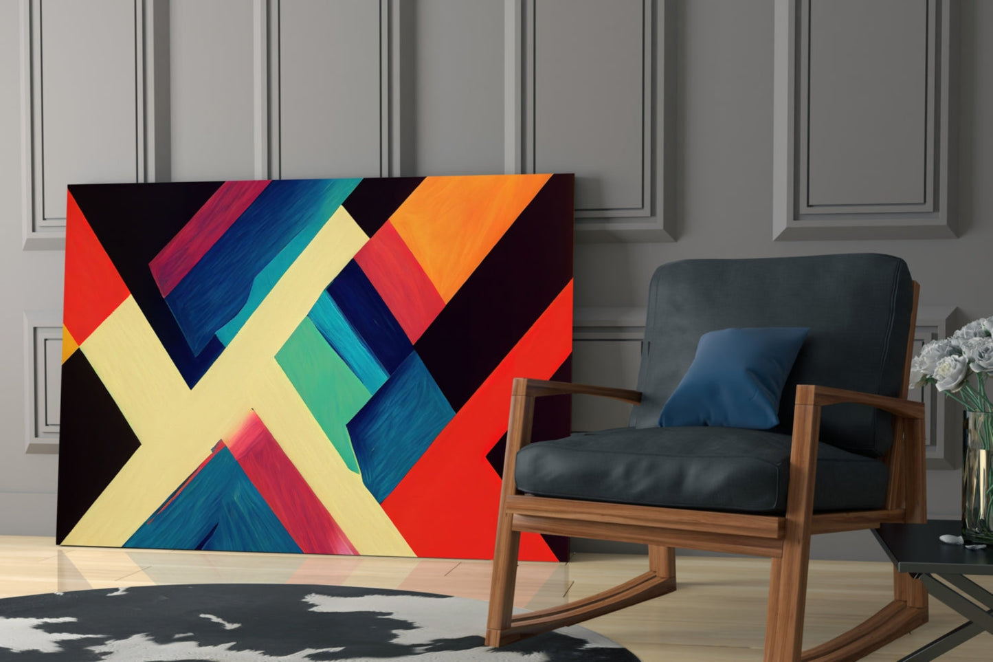 Ivory X Beam Orange and Red Blocks Glass Wall Art
