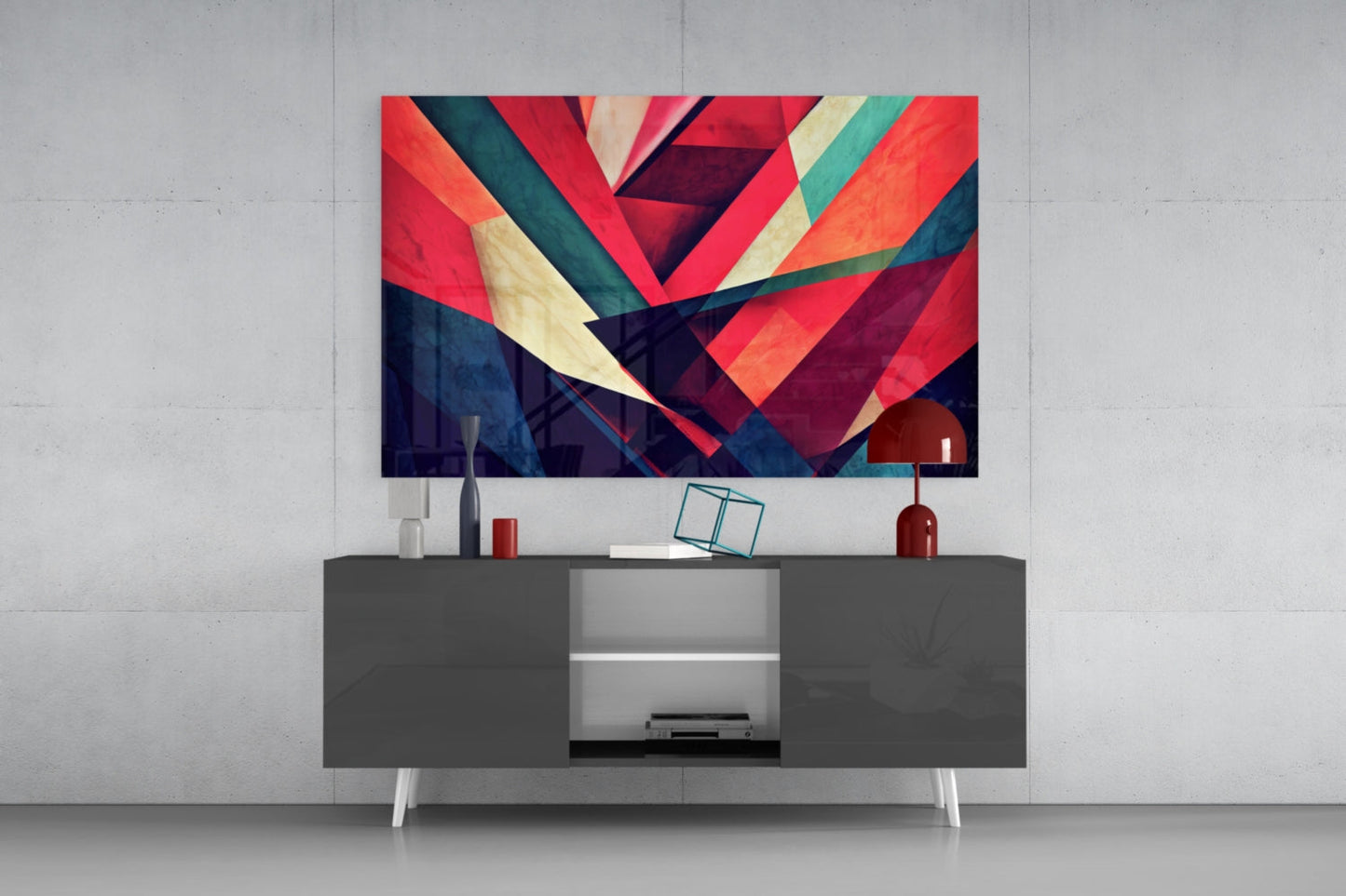 Coral and Navy Diagonal Shards Glass Wall Art