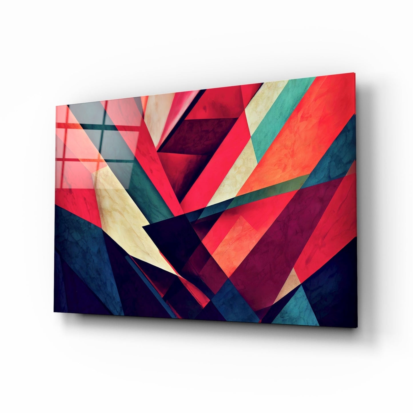 Coral and Navy Diagonal Shards Glass Wall Art