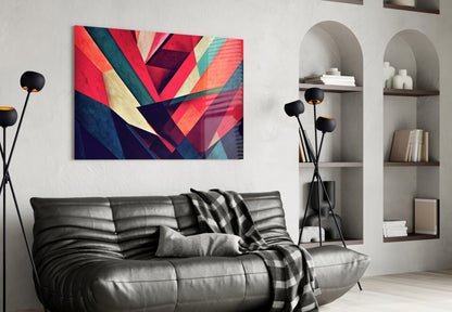 Coral and Navy Diagonal Shards Glass Wall Art