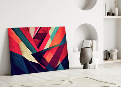 Coral and Navy Diagonal Shards Glass Wall Art