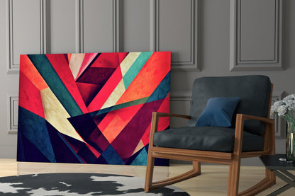 Coral and Navy Diagonal Shards Glass Wall Art