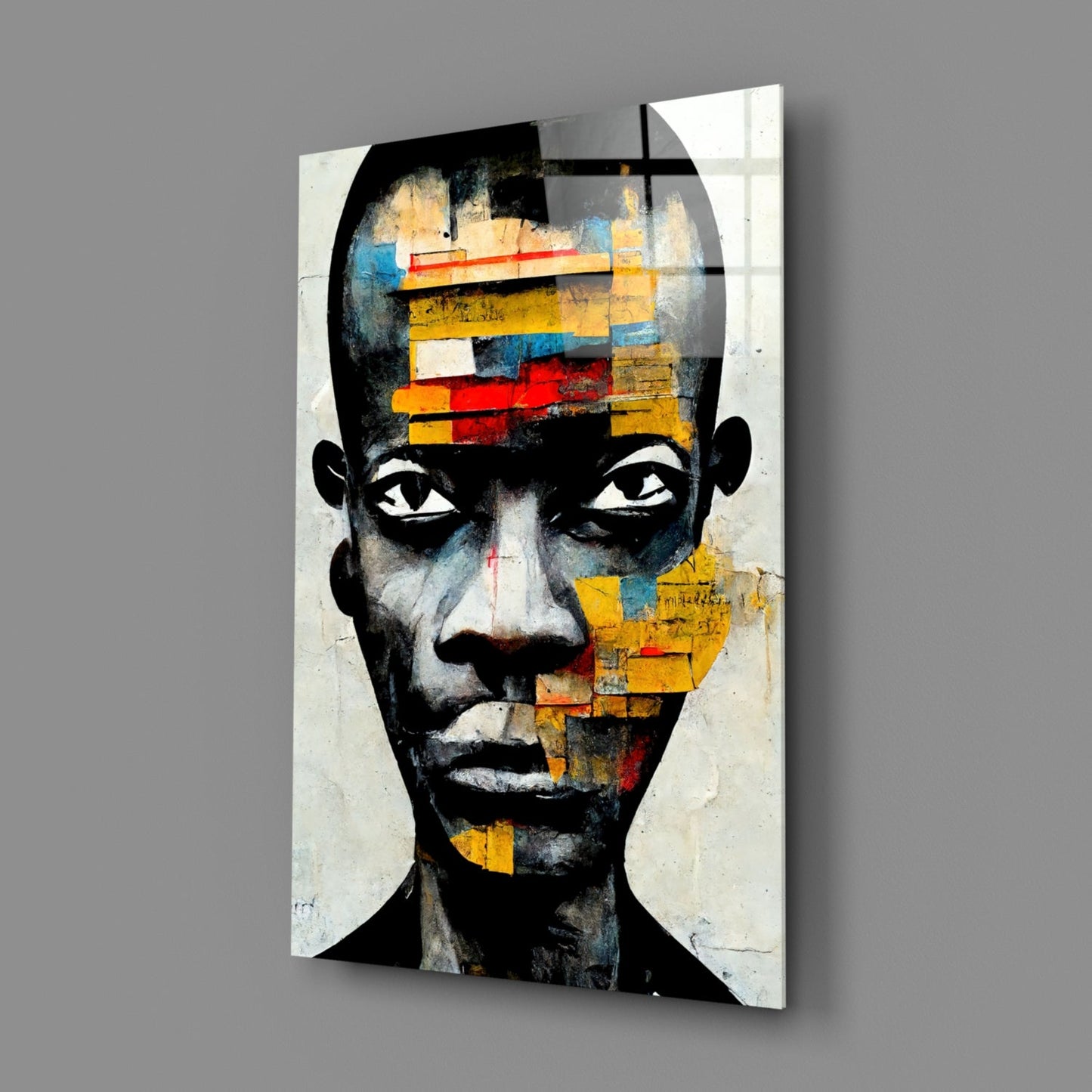 Yellow Paper Strip Collage Portrait Glass Wall Art