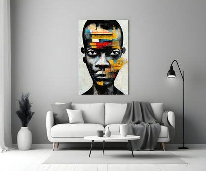 Yellow Paper Strip Collage Portrait Glass Wall Art