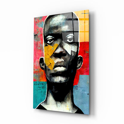 Red And Blue Collage Blocks Portrait Glass Wall Art