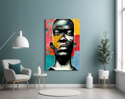 Red And Blue Collage Blocks Portrait Glass Wall Art