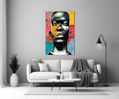 Red And Blue Collage Blocks Portrait Glass Wall Art