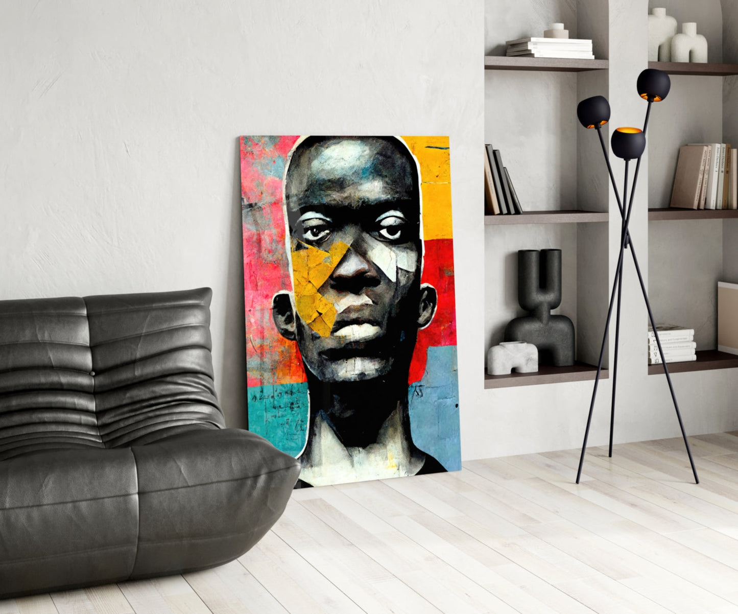 Red And Blue Collage Blocks Portrait Glass Wall Art