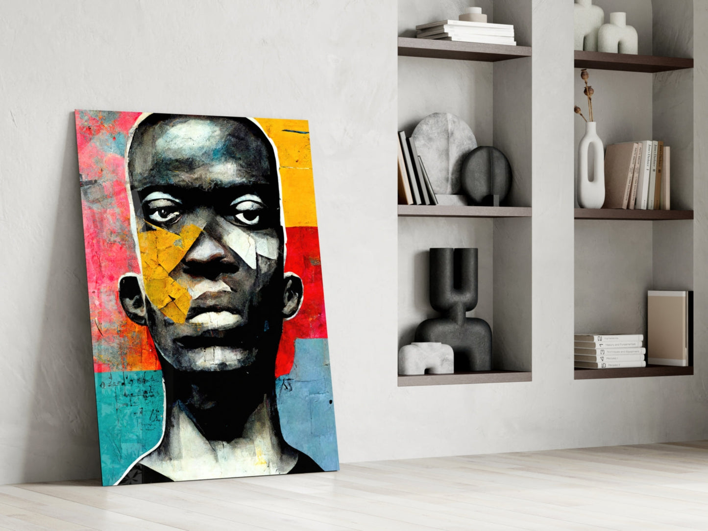 Red And Blue Collage Blocks Portrait Glass Wall Art