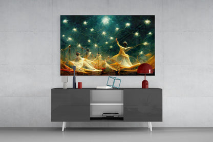 Whirling Dervish Group Green Glass Wall Art