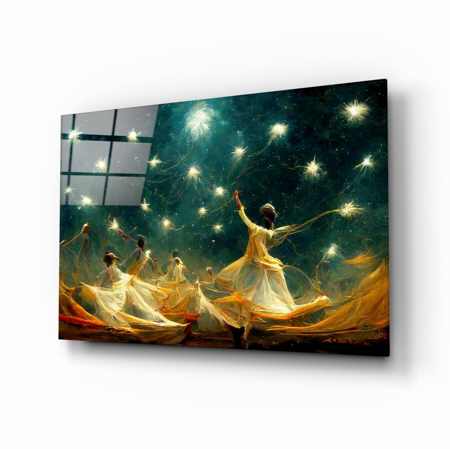 Whirling Dervish Group Green Glass Wall Art