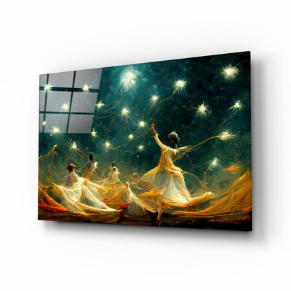 Whirling Dervish Group Green Glass Wall Art