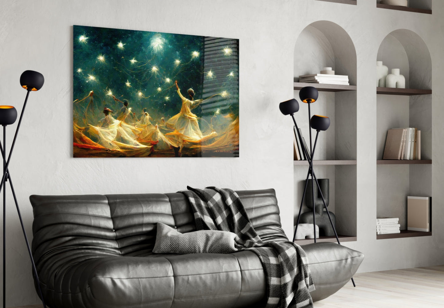 Whirling Dervish Group Green Glass Wall Art