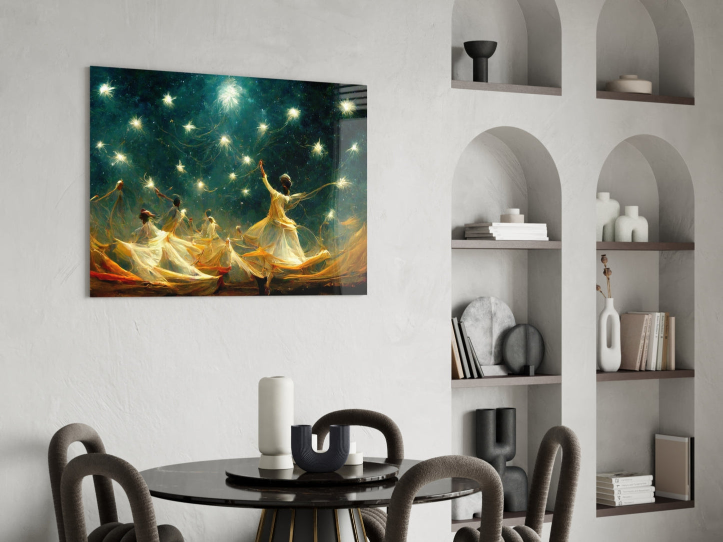 Whirling Dervish Group Green Glass Wall Art