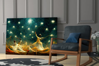 Whirling Dervish Group Green Glass Wall Art