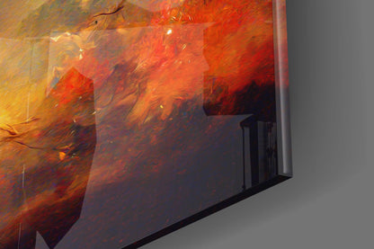Dancer Glowing Birds Sunset Glass Wall Art