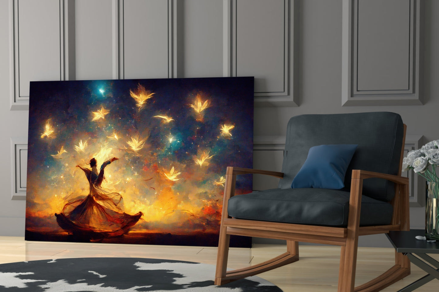 Dancer Glowing Birds Sunset Glass Wall Art