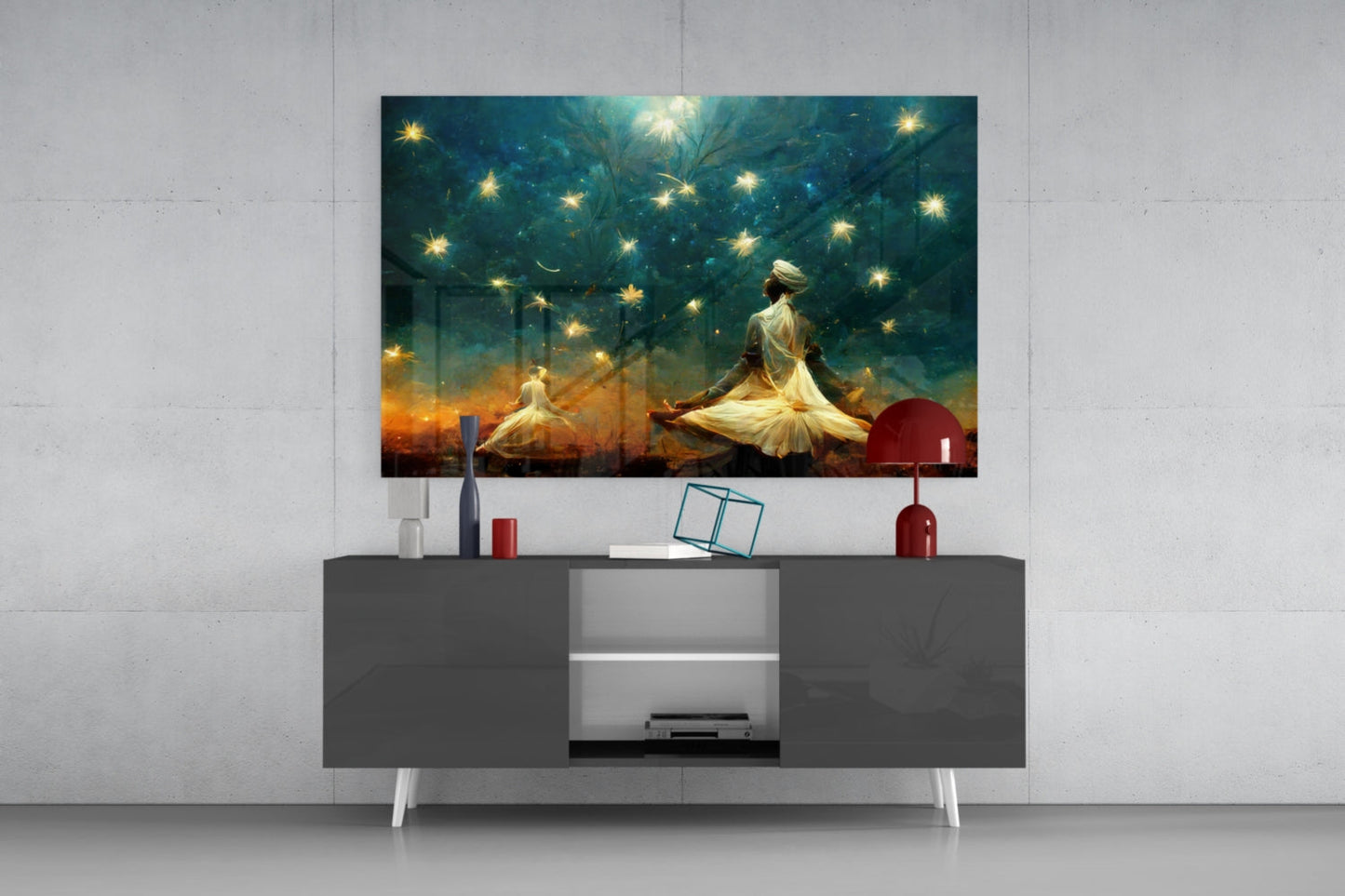 Twin Dervishes Golden Meadow Glass Wall Art
