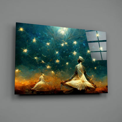 Twin Dervishes Golden Meadow Glass Wall Art