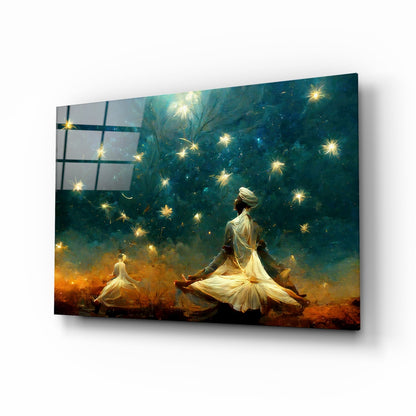 Twin Dervishes Golden Meadow Glass Wall Art