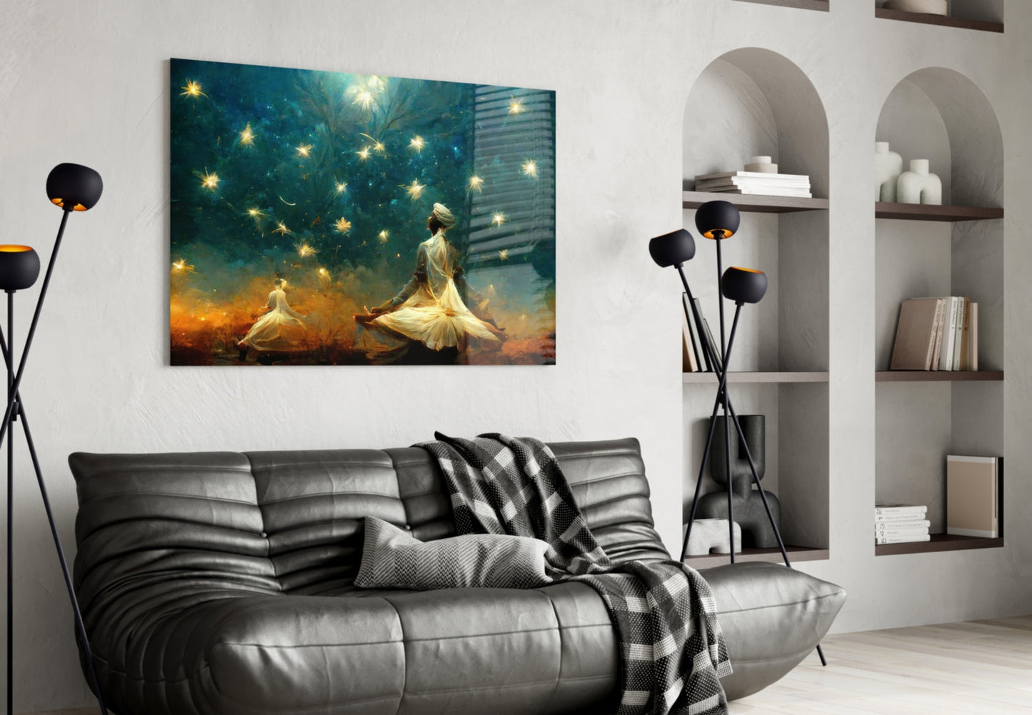 Twin Dervishes Golden Meadow Glass Wall Art