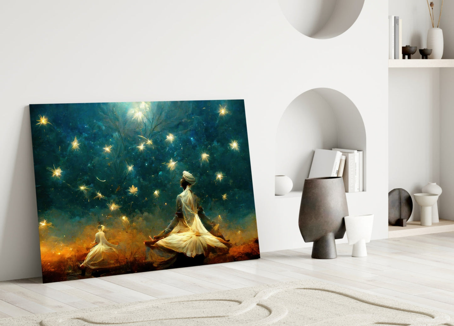 Twin Dervishes Golden Meadow Glass Wall Art