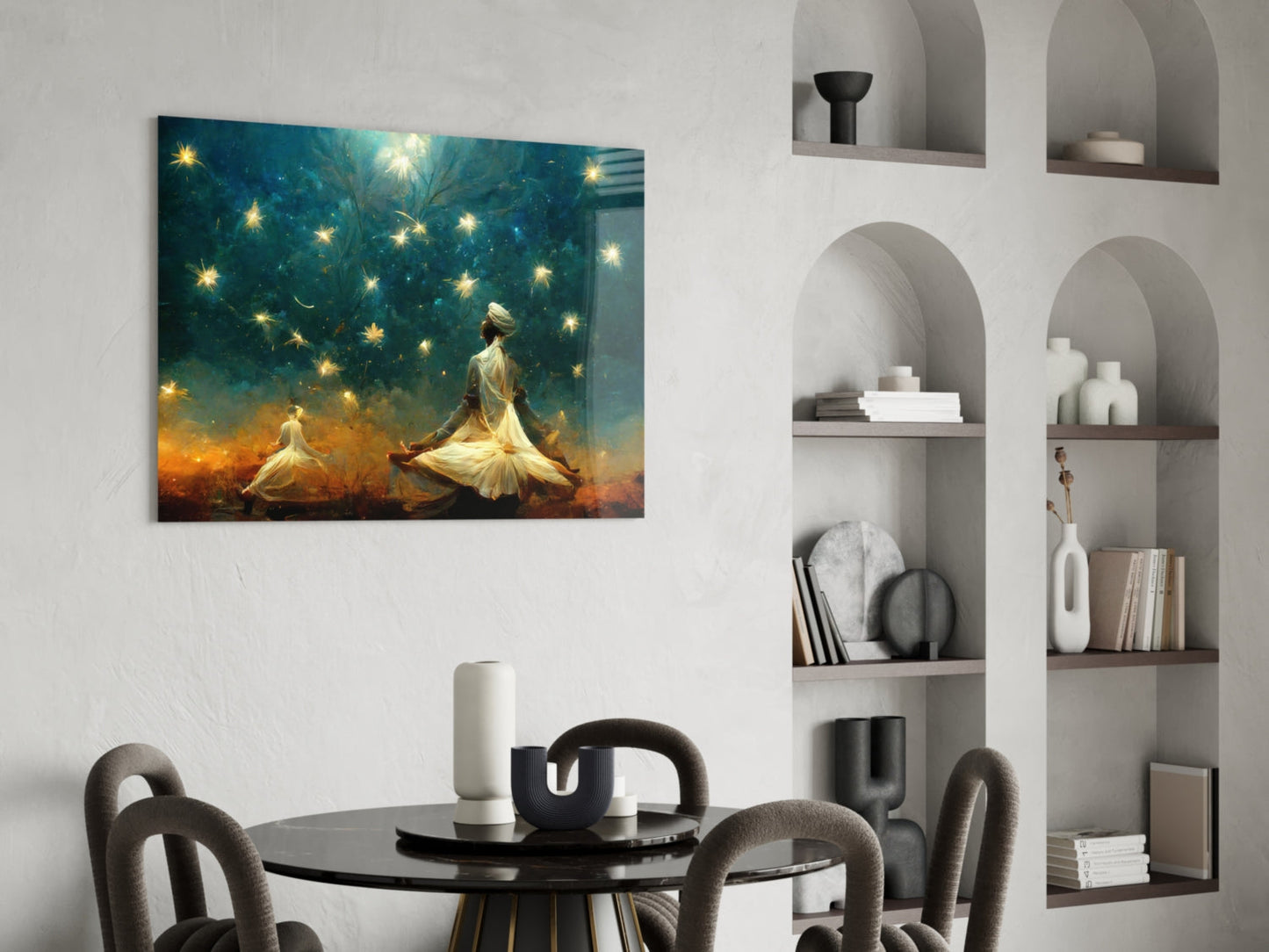 Twin Dervishes Golden Meadow Glass Wall Art