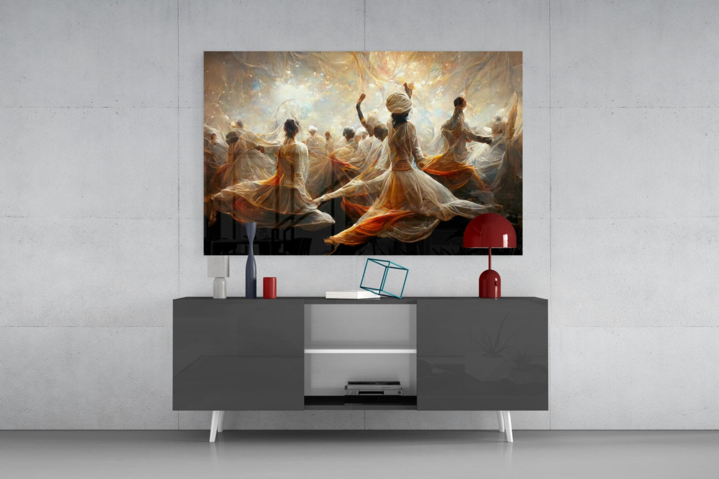 Whirling Dervishes Golden Light Glass Wall Art
