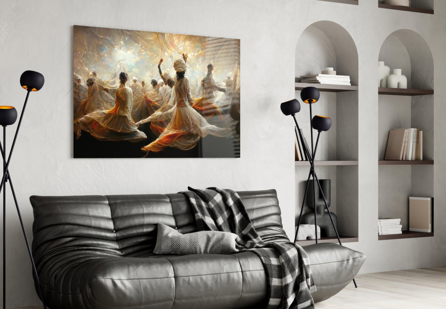 Whirling Dervishes Golden Light Glass Wall Art