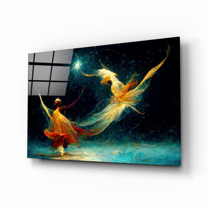 Golden Dancers Cosmic Teal Glass Wall Art