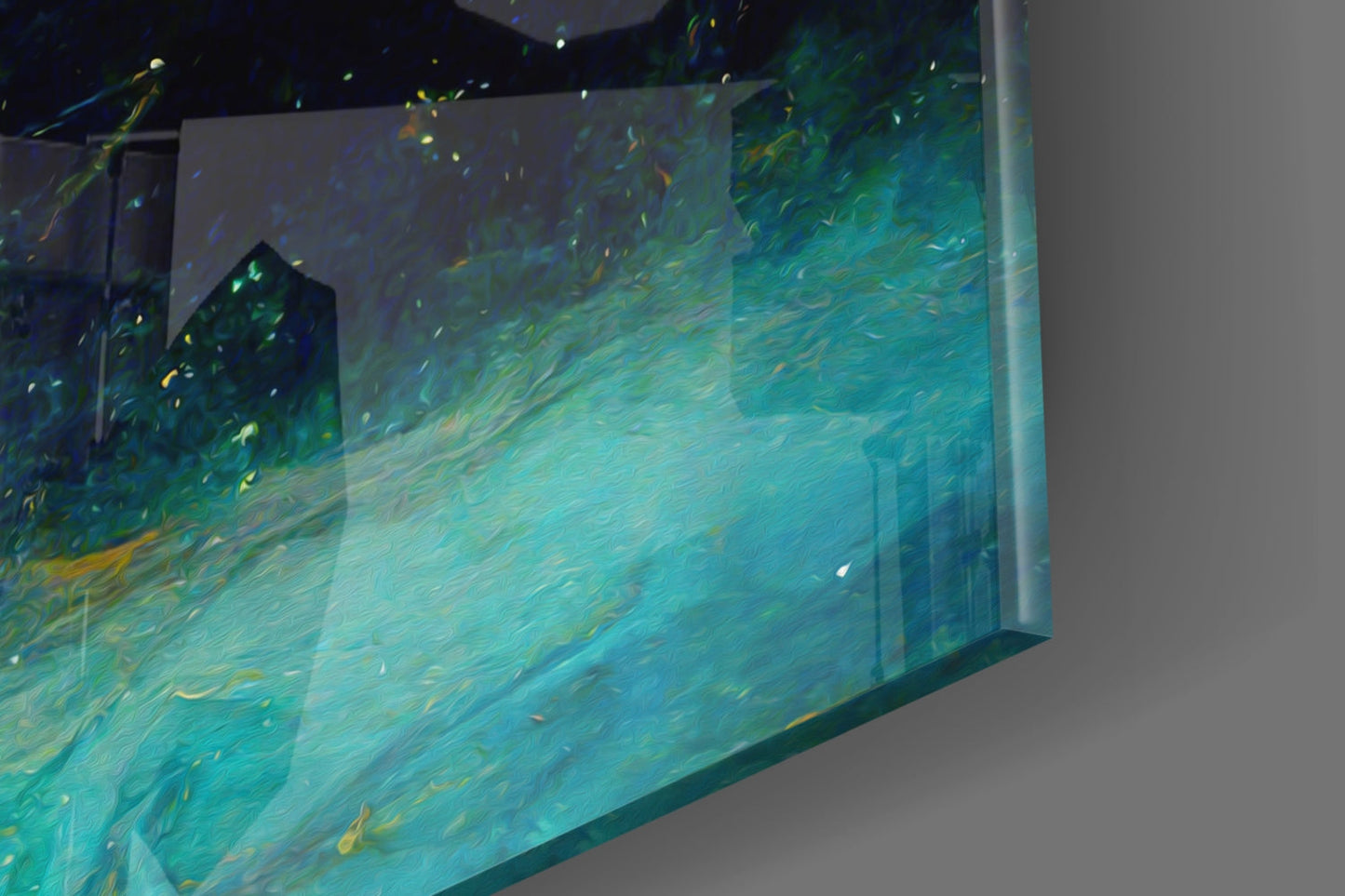 Golden Dancers Cosmic Teal Glass Wall Art