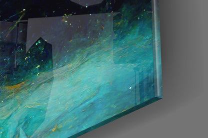 Golden Dancers Cosmic Teal Glass Wall Art