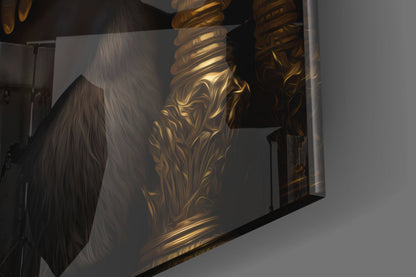 Gorilla King In Gold Robe On Throne Glass Wall Art
