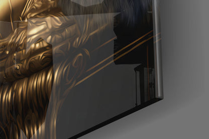 Jeweled Crown Gorilla In Gold Armor Glass Wall Art