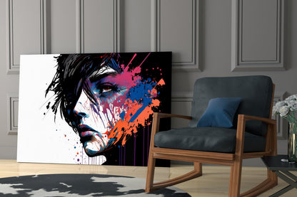 White Backdrop Splatter Woman Profile Glass Wall Art
